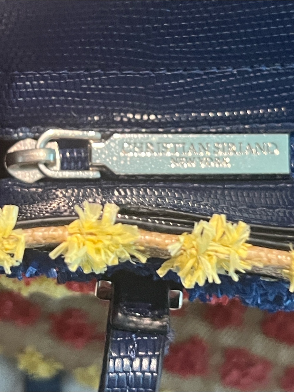 Christian Siriano Yellow, Navy & Coral Textured Tote - Picture 15 of 16